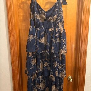 Torrid Navy and Gold Floral Maxi Dress